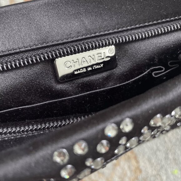 Chanel Satin Party Cocktail Small purse bag camellia Crystals rhinestones - Picture 7 of 9